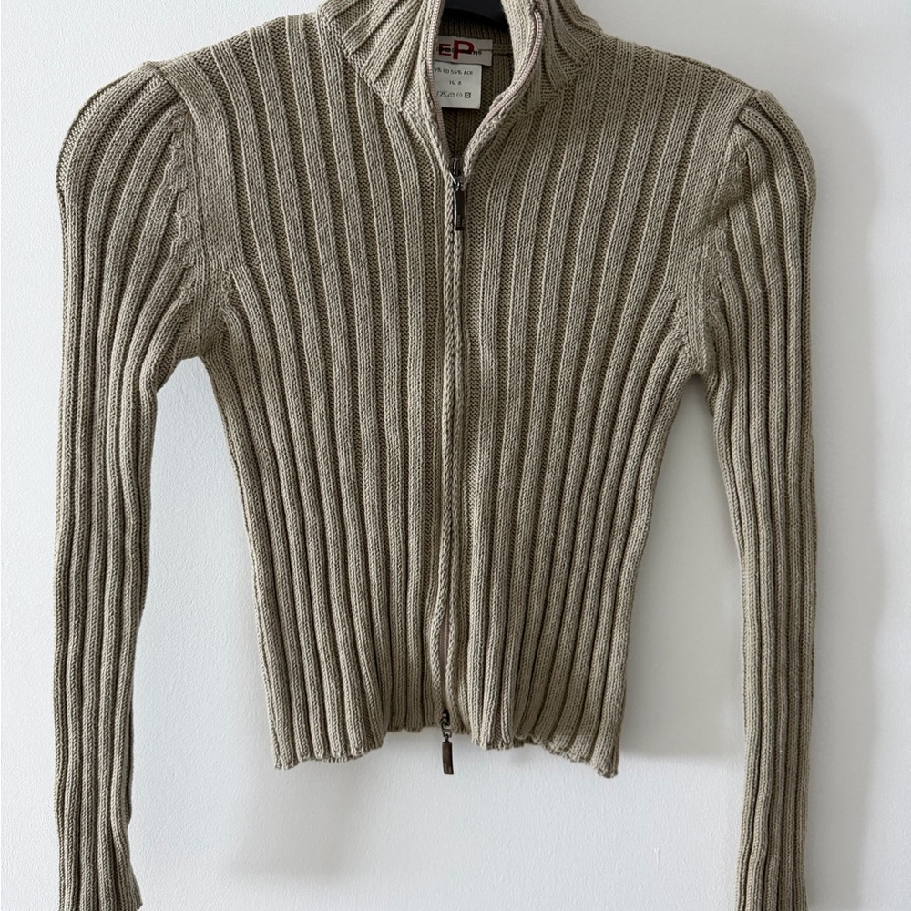 Ribbed Zip-Up Sweater Jacket - Taupe